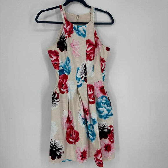 Guess Floral Fit & Flare Dress 2 Full Pleated Skirt Sleeveless Cocktail Red - Picture 2 of 9